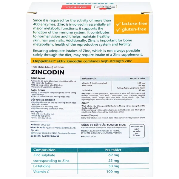 Viên uống Zincodin Doppelherz Aktiv bổ sung kẽm và L-histidine (3 vỉ x 10 viên)