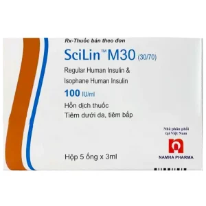 Hỗn dịch tiêm Scilin m30 (30/70) 100 IU/ml Bioton điều trị bệnh đái tháo đường típ 1 (5 ống x 3ml)