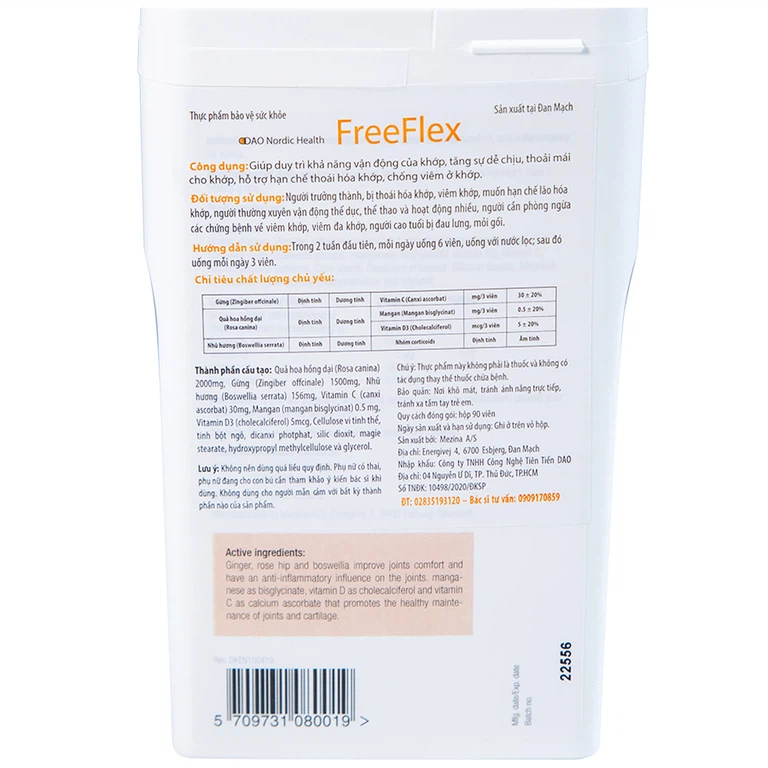 Viên uống Free Flex DAO Nordic Health hỗ trợ hạn chế thoái hóa khớp, chống viêm ở khớp (90 viên)