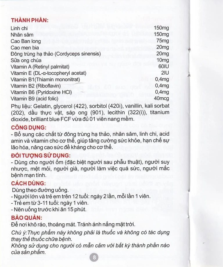 Viên uống Sâm - Đông Trùng Hạ Thảo Kotimogin tăng cường sức khỏe (20 vỉ x 3 viên)
