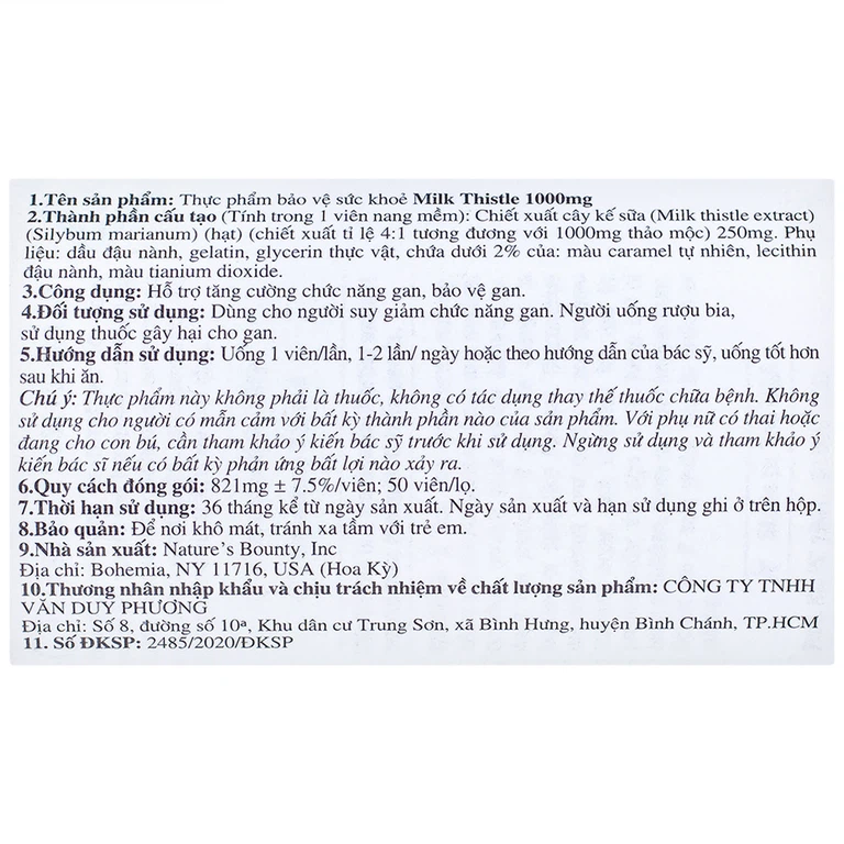 Viên uống Milk Thistle Nature's Bounty hỗ trợ tăng cường chức năng gan, bảo vệ gan (50 viên)