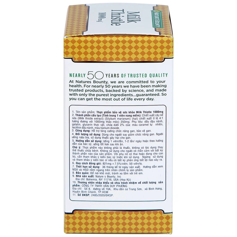 Viên uống Milk Thistle Nature's Bounty hỗ trợ tăng cường chức năng gan, bảo vệ gan (50 viên)
