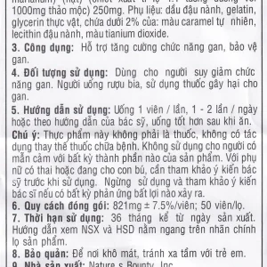 Viên uống Milk Thistle Nature's Bounty hỗ trợ tăng cường chức năng gan, bảo vệ gan (50 viên)