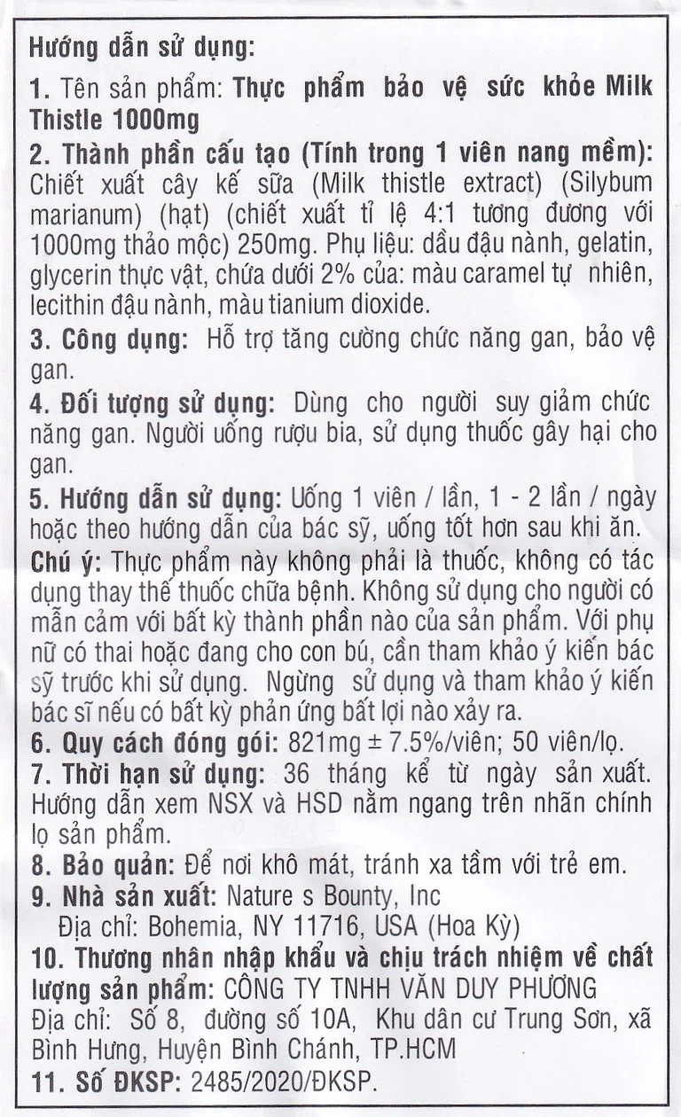 Viên uống Milk Thistle Nature's Bounty hỗ trợ tăng cường chức năng gan, bảo vệ gan (50 viên)