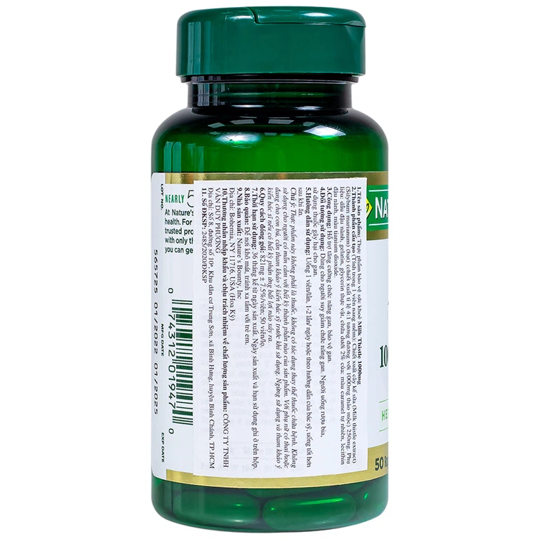 Viên uống Milk Thistle Nature's Bounty hỗ trợ tăng cường chức năng gan, bảo vệ gan (50 viên)