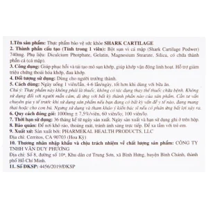 Viên uống Shark Cartilage Pharmekal giúp phục hồi và tái tạo mô sụn khớp (60 viên)