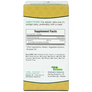 Viên uống Vitamin E 400IU Nature's Bounty hỗ trợ chống oxy hóa, làm chậm quá trình lão hóa da (30 viên)