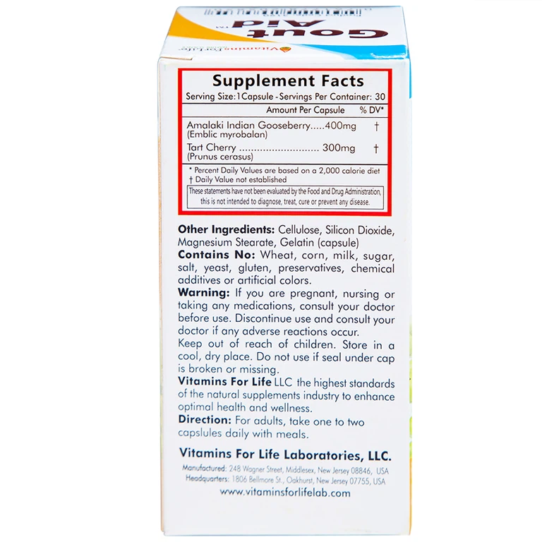 Viên uống Gout Aid Vitamins For Life hỗ trợ giảm triệu chứng ở người bị gout (30 viên)