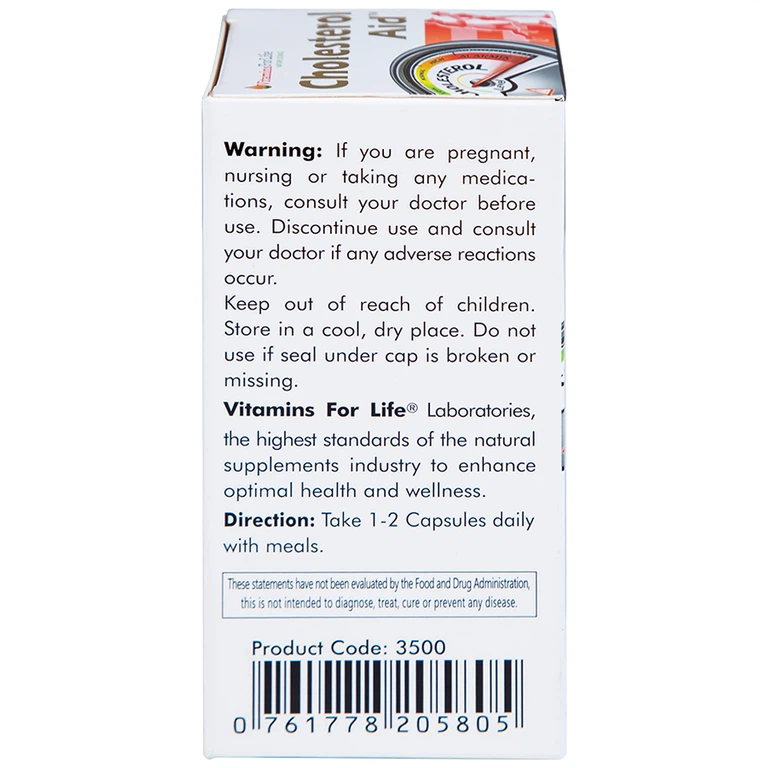 Viên uống Cholesterol Aid Vitamins For Life hỗ trợ giảm cholesterol (60 viên)