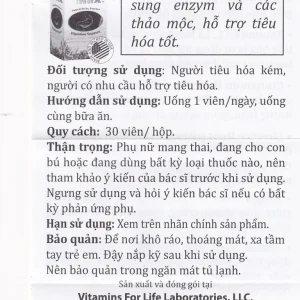 Viên uống Gasso Max Vitamins For Life bổ sung enzyme và các thảo mộc, hỗ trợ tiêu hóa tốt (30 viên)