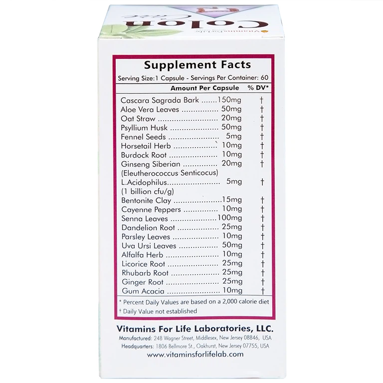 Viên uống Colon Care Vitamins For Life giúp nhuận tràng, giảm táo bón (60 viên)