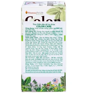 Viên uống Colon Care Vitamins For Life giúp nhuận tràng, giảm táo bón (60 viên)
