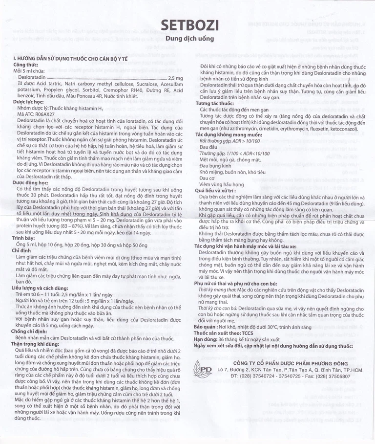 Dung dịch Setbozi Stick giảm các triệu chứng hắt hơi, sổ mũi (20 ống x 5ml)