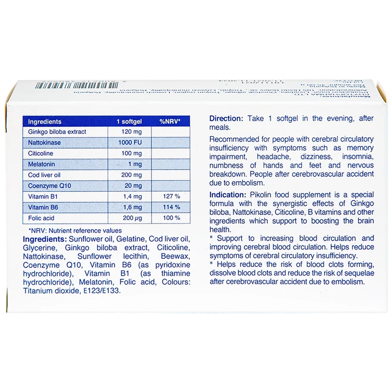 Viên uống Pikolin Ocavill hỗ trợ tăng tuần hoàn máu não (3 vỉ x 10 viên)