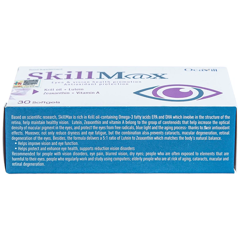 Viên uống SkillMax OCAVILL hỗ trợ tăng cường thị lực, cải thiện các triệu chứng khô mắt (3 vỉ x 10 viên)