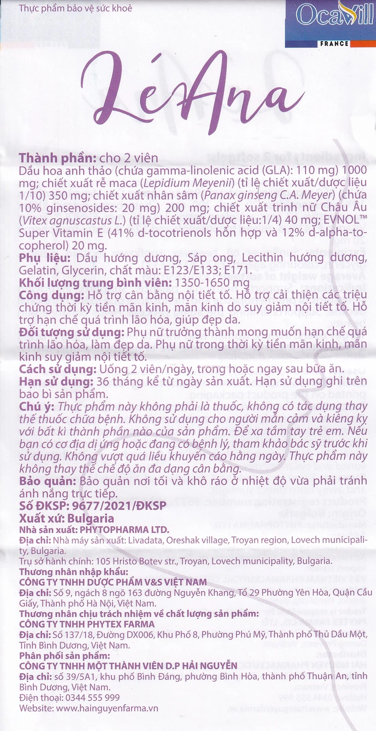 Viên uống LéAna Ocavill hỗ trợ cân bằng nội tiết tố (60 viên)