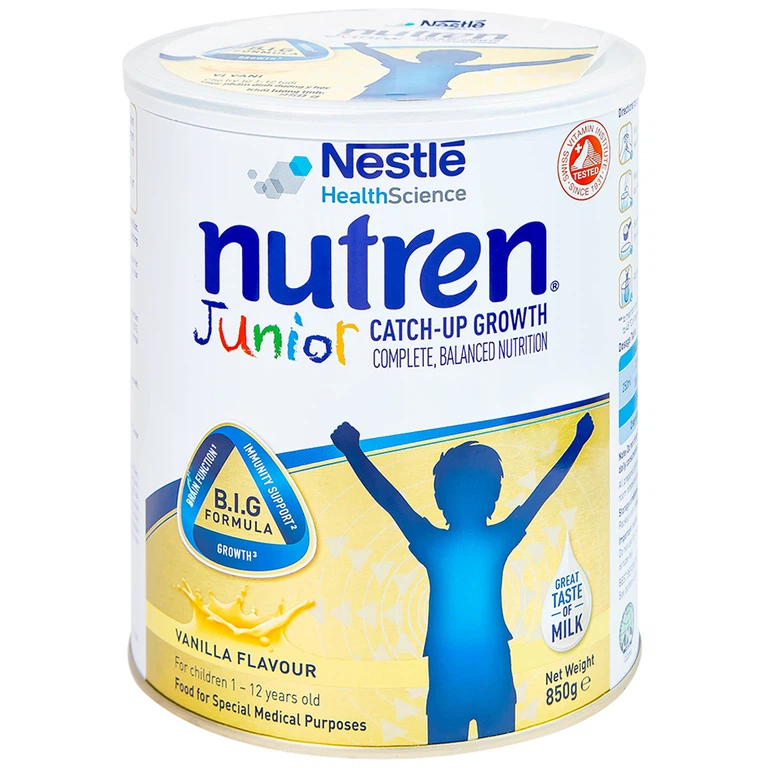 Sữa bột Nutren Junior Nestlé hỗ trợ hệ tiêu hóa cho trẻ từ 1 đến 12 tuổi (850g)