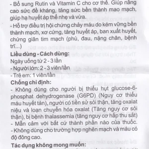 Thuốc Rutin Vitamin C Hadiphar tăng sức bền thành mao mạch, điều trị chứng giãn tĩnh mạch (10 vỉ x 10 viên)