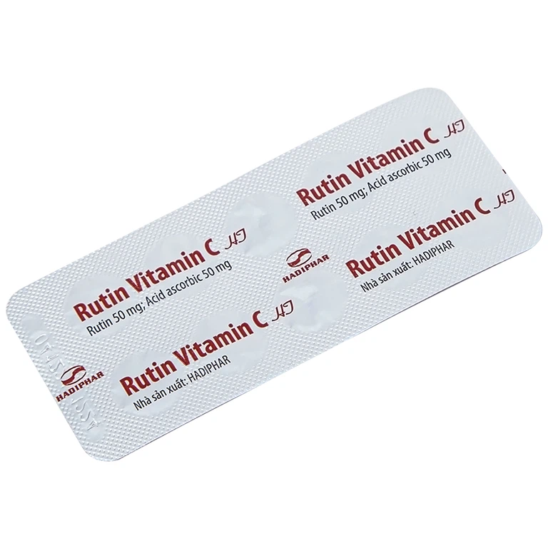 Thuốc Rutin Vitamin C Hadiphar tăng sức bền thành mao mạch, điều trị chứng giãn tĩnh mạch (10 vỉ x 10 viên)