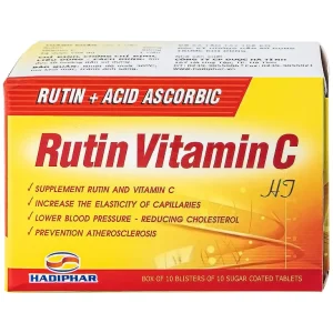 Thuốc Rutin Vitamin C Hadiphar tăng sức bền thành mao mạch, điều trị chứng giãn tĩnh mạch (10 vỉ x 10 viên)