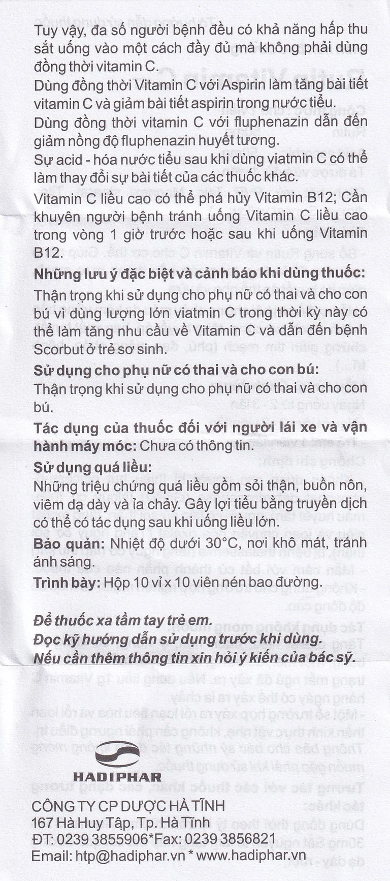 Thuốc Rutin Vitamin C Hadiphar tăng sức bền thành mao mạch, điều trị chứng giãn tĩnh mạch (10 vỉ x 10 viên)