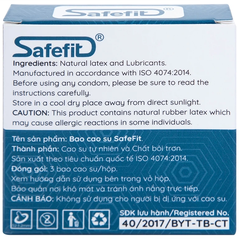 Bao cao su Safefit Comfortable S52 không mùi khó chịu, độ bền cao, khả năng co giãn tốt, chất bôi trơn (3 cái)