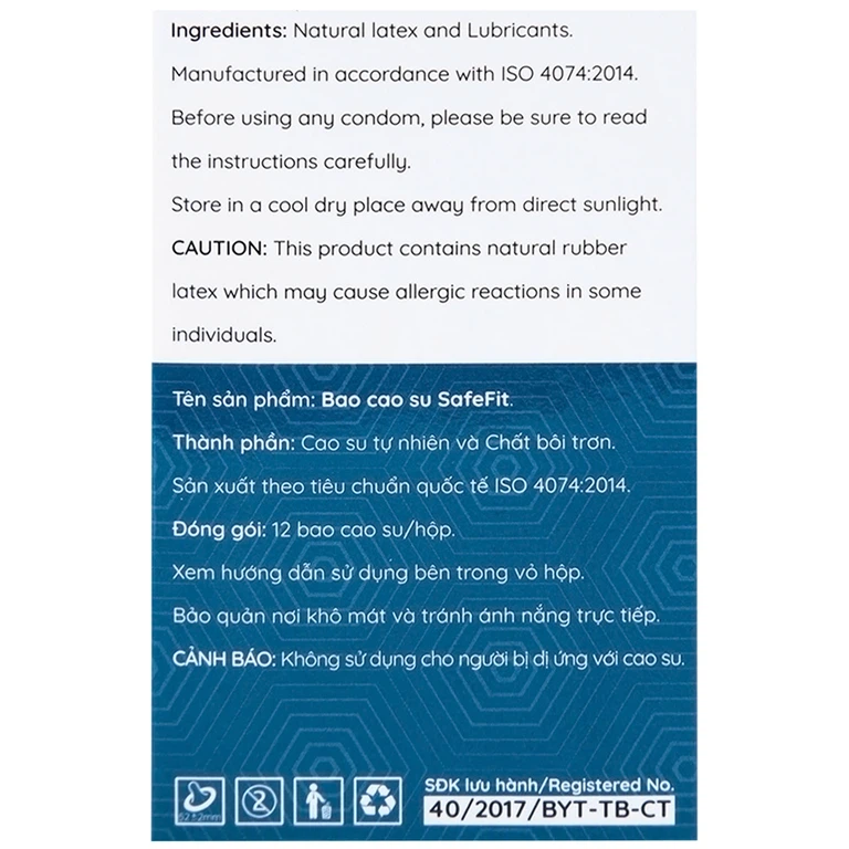 Bao cao su Safefit Comfortable S52 không mùi khó chịu, độ bền cao, khả năng co giãn tốt, chất bôi trơn (12 cái)