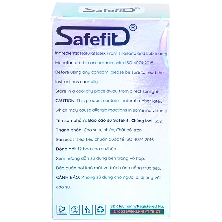 Bao cao su Safefit 003 S52 siêu mỏng, không gây kích ứng, có chất bôi trơn (12 cái)