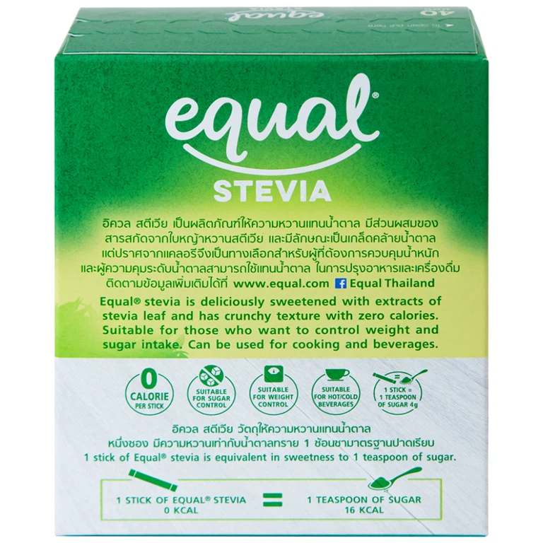 Đường ăn kiêng cỏ ngọt Equal Stevia No Calorie Sweetener (40 gói x 80g)