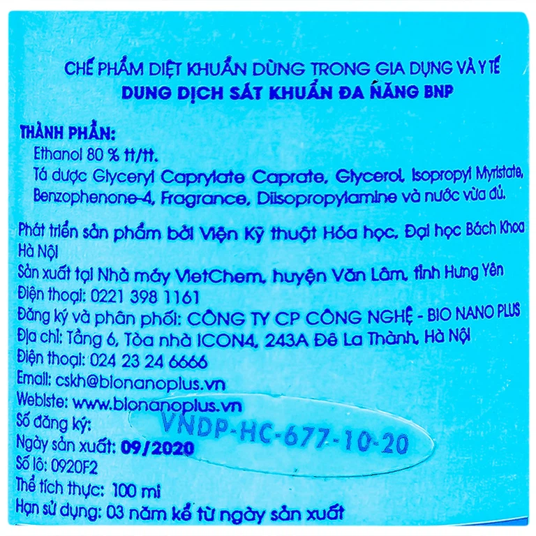 Dung dịch sát khuẩn đa năng BNP tiêu diệt 99.9% các loại vi khuẩn và nấm mốc gây hại (100ml)
