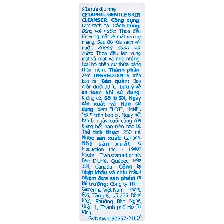 Sữa rửa mặt dịu nhẹ Cetaphil Gentle Skin Cleanser bổ sung độ ẩm dành cho mọi loại da (250ml)