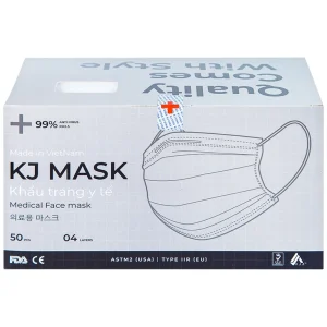 Khẩu trang y tế KJ Mask màu trắng 4 lớp hỗ trợ ngăn khói, bụi, kháng khuẩn (50 cái)