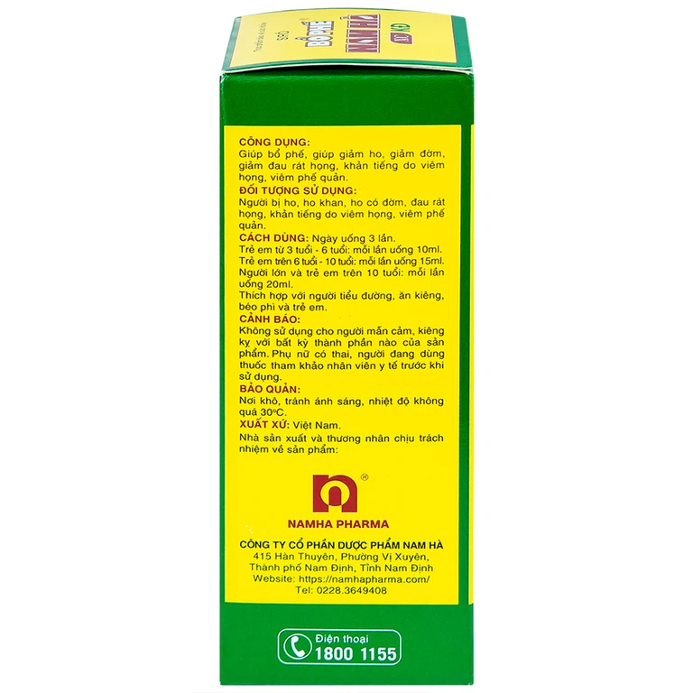 Siro Bổ Phế Nam Hà XC KĐ giúp giảm ho, giảm đờm (125ml)