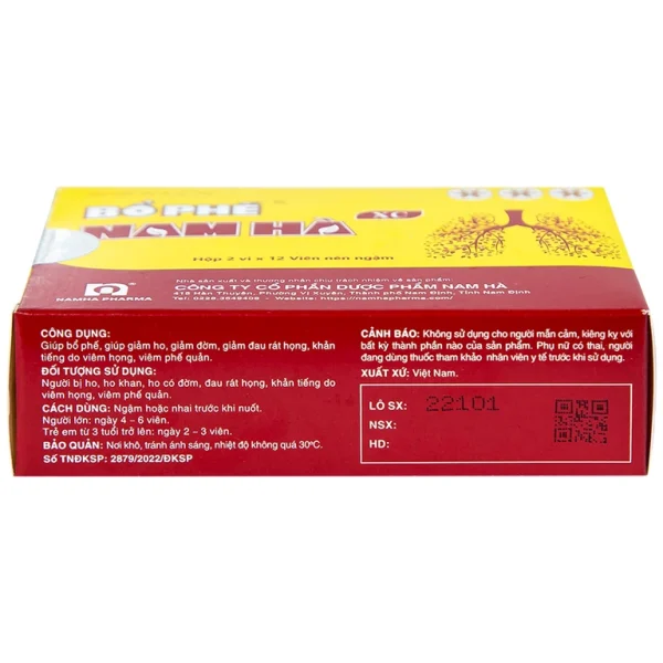 Viên ngậm Bổ Phế Nam Hà XC giảm ho, giảm đờm, đau rát họng (125ml)