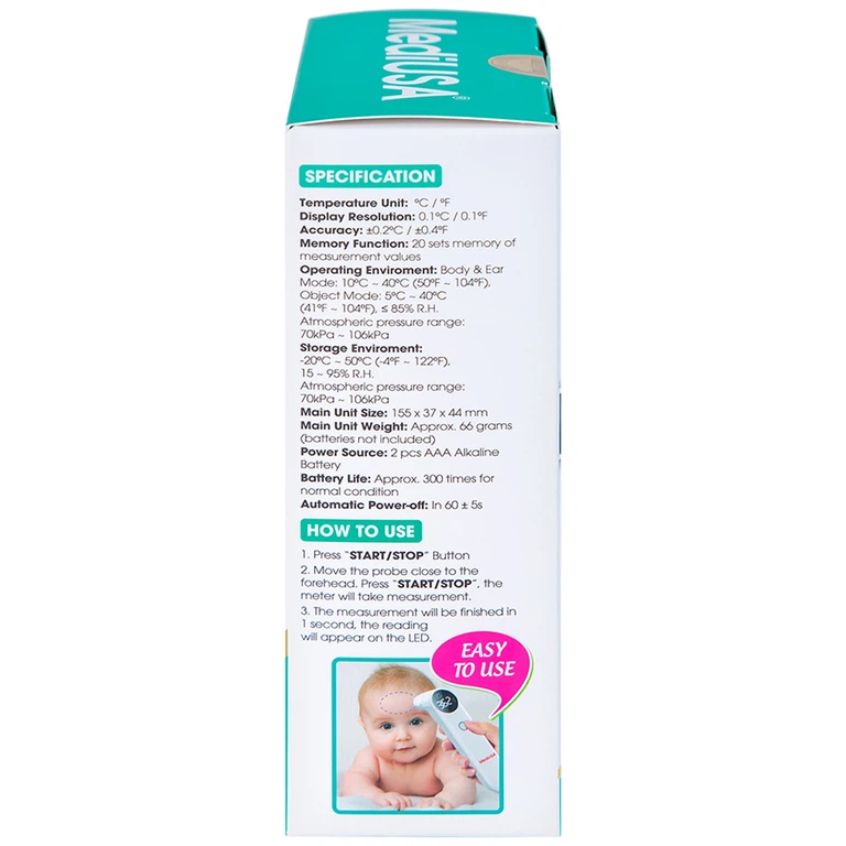 Nhiệt kế hồng ngoại MediUSA TP-336 đo không chạm, cho kết quả nhanh trong 3 giây