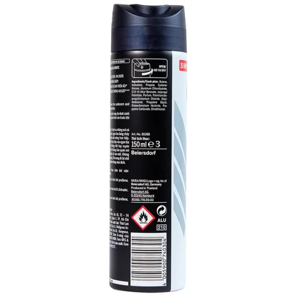Xịt ngăn mùi Nivea Men Black & White Invisible Ultimate Impact giảm vết ố vàng, mồ hôi và mùi trong 48h (150ml)