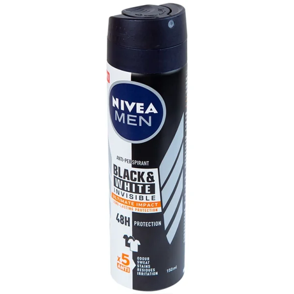 Xịt ngăn mùi Nivea Men Black & White Invisible Ultimate Impact giảm vết ố vàng, mồ hôi và mùi trong 48h (150ml)