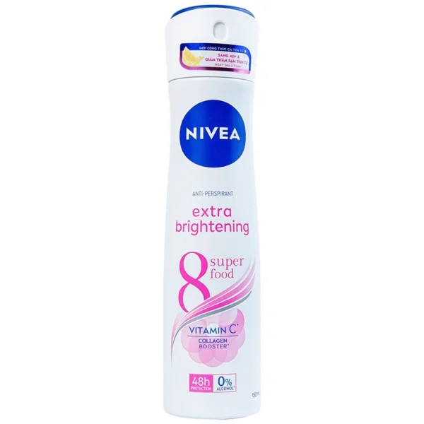 Xịt khử mùi Nivea Anti-Perspirant Extra Brightening 8 Super Food giảm tiết mồ hôi, ngăn mùi đến 48h (150ml)