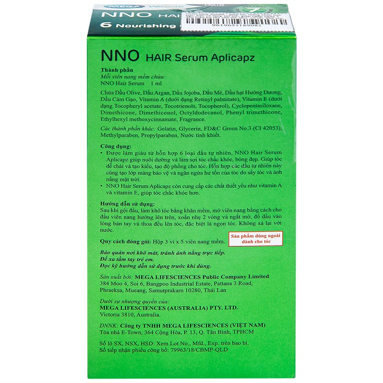 Dầu dưỡng tóc NNO Hair Serum Aplicapz MEGA We care không gây nhờn dính (3 vỉ x 5 viên)