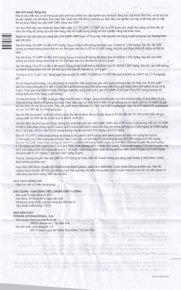 Viên nang cứng Núcleo C.M.P Forte Ferrer điều trị bệnh lý thần kinh ngoại biên (6 vỉ x 5 viên)