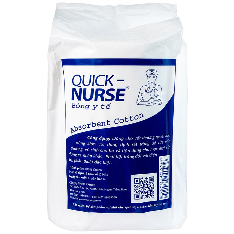 Bông y tế Quick Nurse 1kg dùng cho vết thương ngoài da, sát trùng, vệ sinh cho bé (Gói)