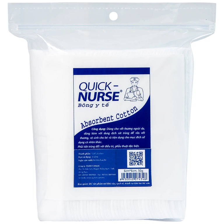 Bông y tế Quick Nurse 6cm x 6cm (50g) dùng cho vết thương ngoài da, sát trùng, vệ sinh cho bé