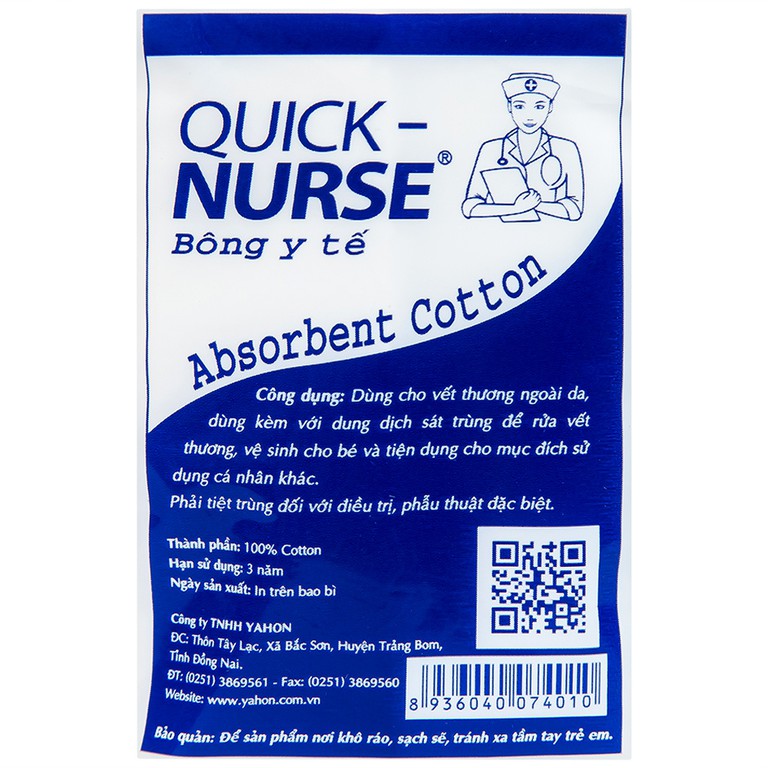 Bông y tế Quick Nurse 50g dùng cho vết thương ngoài da, sát trùng, vệ sinh cho bé