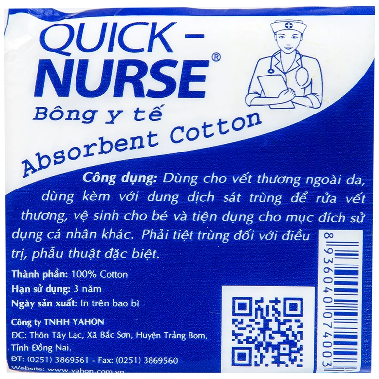 Bông y tế Quick Nurse 25g dùng cho vết thương ngoài da, sát trùng, vệ sinh cho bé