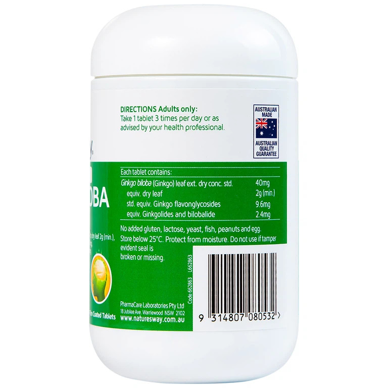 Viên uống High Strength Ginkgo Biloba 2000mg hỗ trợ tăng cường tuần hoàn não (120 viên)