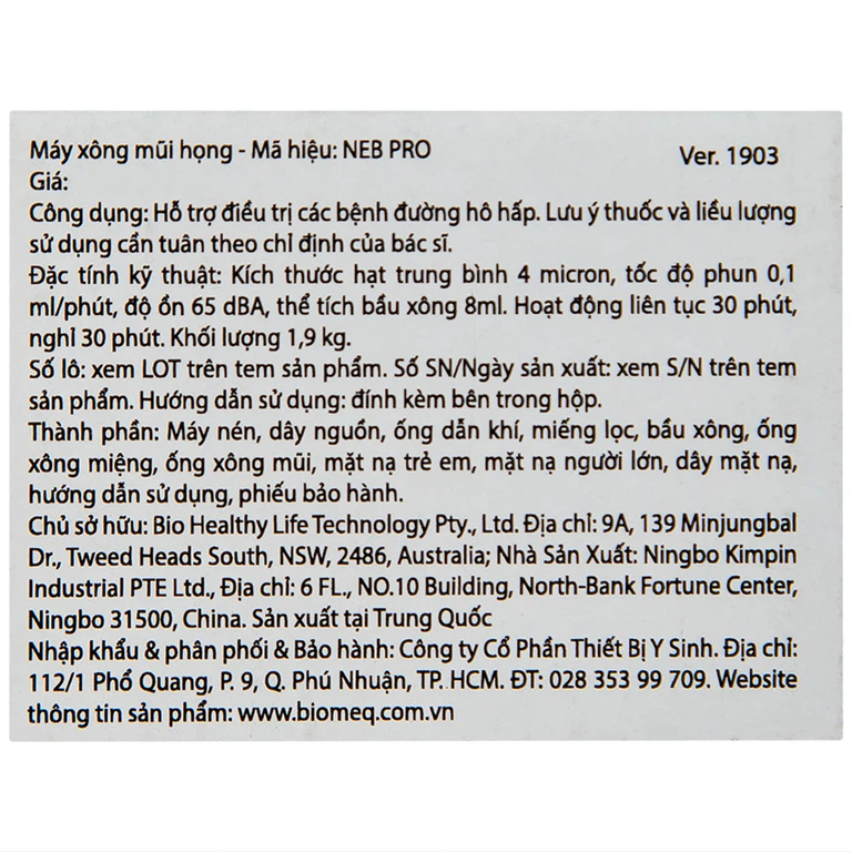 Máy xông khí dung BioHealth Neb Pro hỗ trợ điều trị các bệnh về đường hô hấp