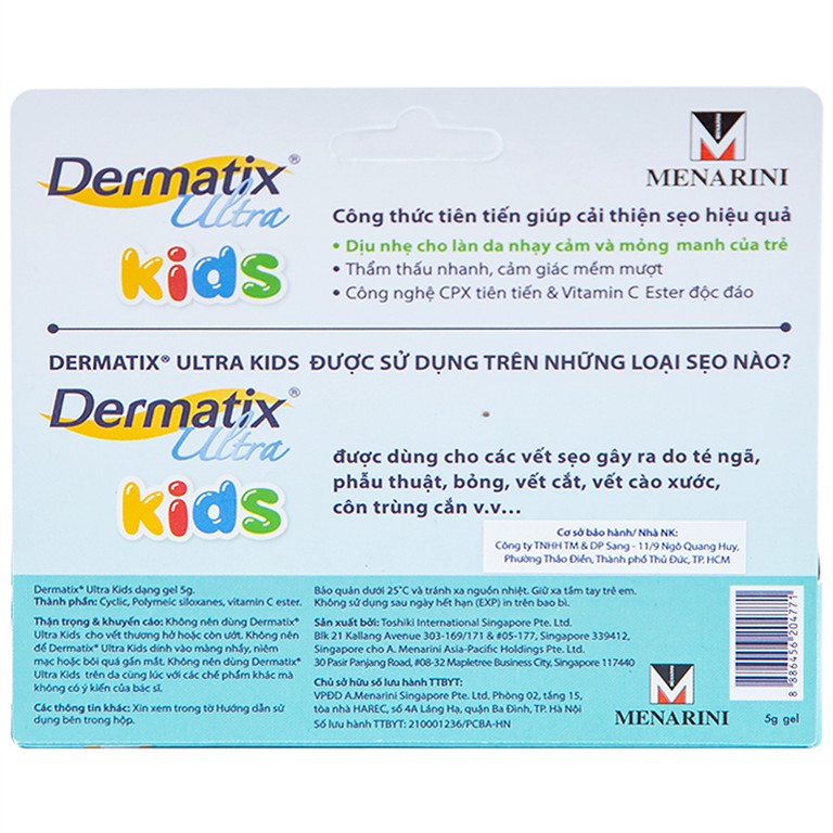 Gel trị sẹo Dermatix Ultra Scar Care For Kids Menarini phù hợp cho trẻ từ 3 tháng tuổi trở lên (5g)