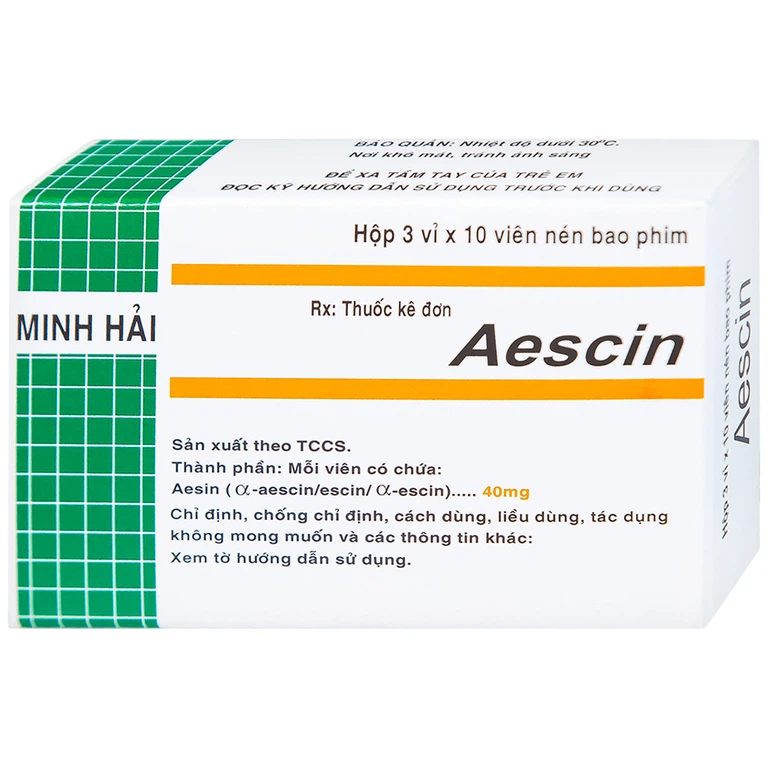 Viên nén Aescin 40mg Minh Hải điều trị thiểu năng tĩnh mạch, tụ máu (3 vỉ x 10 viên)
