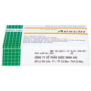 Viên nén Aescin 40mg Minh Hải điều trị thiểu năng tĩnh mạch, tụ máu (3 vỉ x 10 viên)
