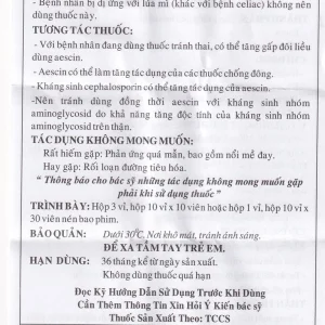 Viên nén Aescin 40mg Minh Hải điều trị thiểu năng tĩnh mạch, tụ máu (3 vỉ x 10 viên)